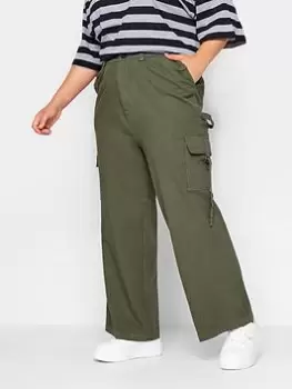 Image of Yours Twill Khaki Wide Leg Cargo, Green, Size 16, Women