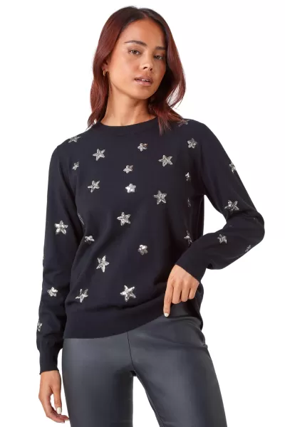 image of Petite Sequin Star Embellished Jumper