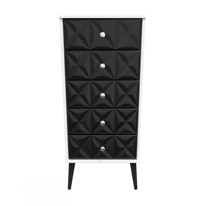 Image of Toledo 5 Drawer Tallboy In Deep Black & White (Ready Assembled)