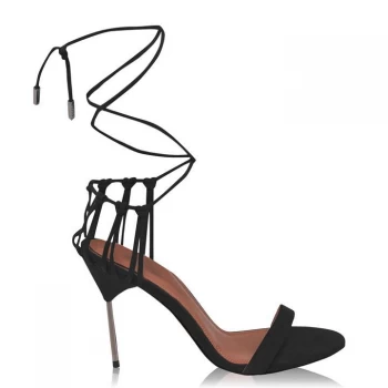 image of Reiss Zhane Satin Strap Heeled Sandals - Black Satin