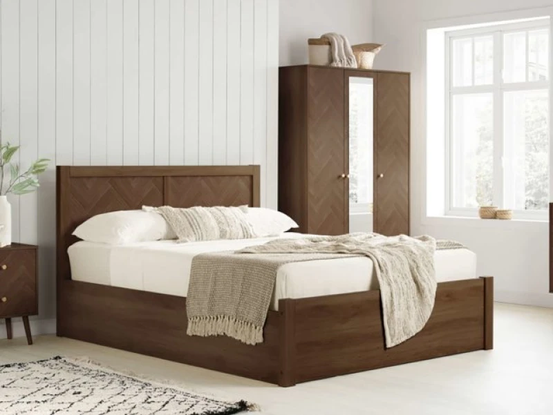 Image of Birlea Herringford Walnut Wooden Ottoman Bed Frame - 4ft6 Double