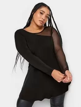 Image of Yours Yours Half Mesh Ls Swing Top, Black, Size 14, Women