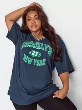 Image of Yours Printed T-Shirt, Blue, Size 22-24, Women