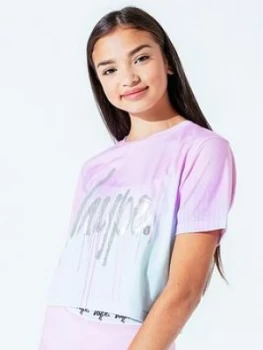 Image of Hype Pastel Drips Cropped Short Sleeve T-Shirt, Multi, Size Age: 9-10 Years, Women