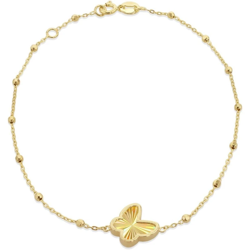 Image of Be You 9ct Gold Rainbow Butterfly Trace and Ball Bracelet Yellow Gold female 7 - 7.5in