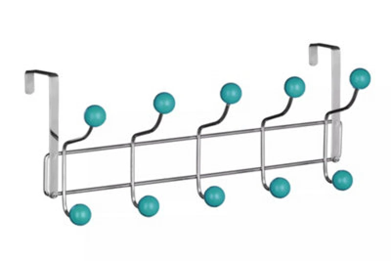 Image of Premier Housewares Over Door Hanger, 10 Ball Hooks Door Hanger, Space-Saving Door Hanger for Living Room and Hallway Turquoise