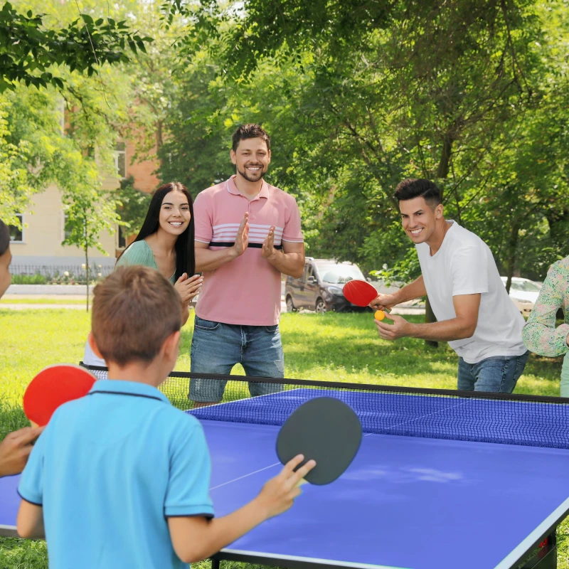 Image of SPORTNOW Sportnow - 9FT Foldable Table Tennis Table with Cover, Net, Paddles, Balls - Blue 5056725528164