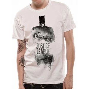 Image of Justice League Movie - Batman Silhouette Mens Medium T-Shirt - White