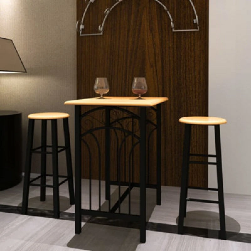 Image of vidaXL Breakfast/Dinner Table Dining Set Tan Wood with Black Steel Home Chairs