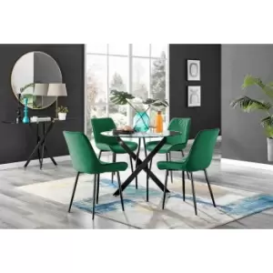 Image of Furniture Box Novara Black Leg Round Glass Dining Table and 4 Green Pesaro Black Leg Chairs
