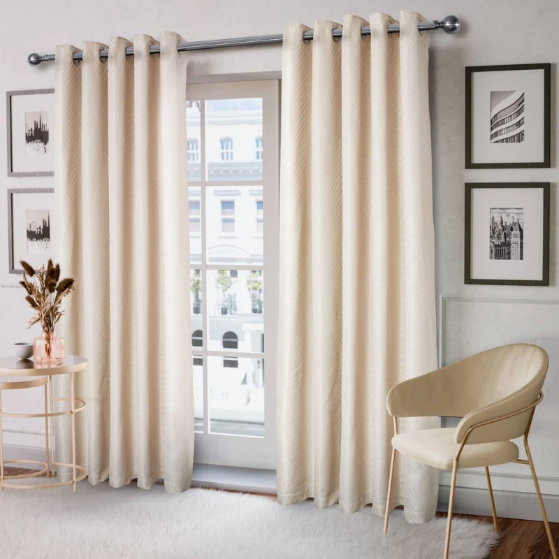 Image of New Edge Blinds Wave Woven Jacquard Curtains in Navy in Cream Size: 168cm width x 183cm drop Cream Unisex 168cm width x 183cm drop