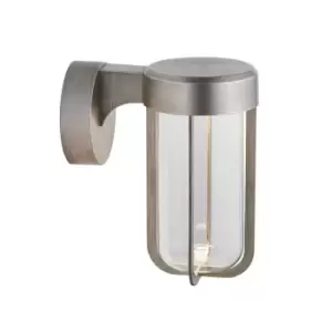 Image of Brushed Silver Outdoor Wall Light with Glass Shade - IP44 Rated - Integrated LED