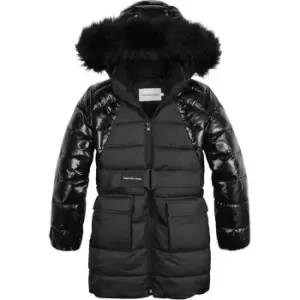 Calvin Klein Jeans Mixed Media Belted Puffer Coat - Black