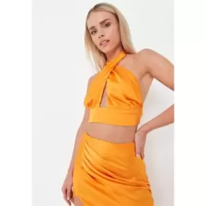 image of Missguided Satin Halter Top Co-Ord - Orange