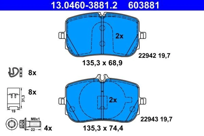 Image of Brake pad set ATE 13.0460-3881.2