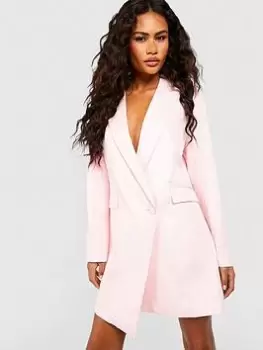 image of Boohoo Asymmetric Wrap Front Blazer Dress - Baby Pink, Size 10, Women