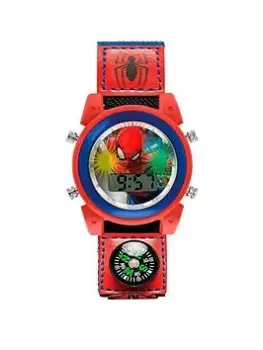 image of Disney Marvel Spiderman Red / Blue Printed PU & Canvas Strap Lightup Watch, Red