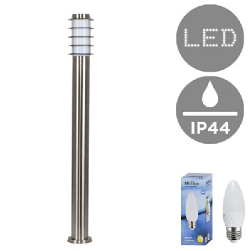 Image of Valuelights Wharf Modern Outdoor Stainless Steel Bollard Lantern Light Post - 1 Metre