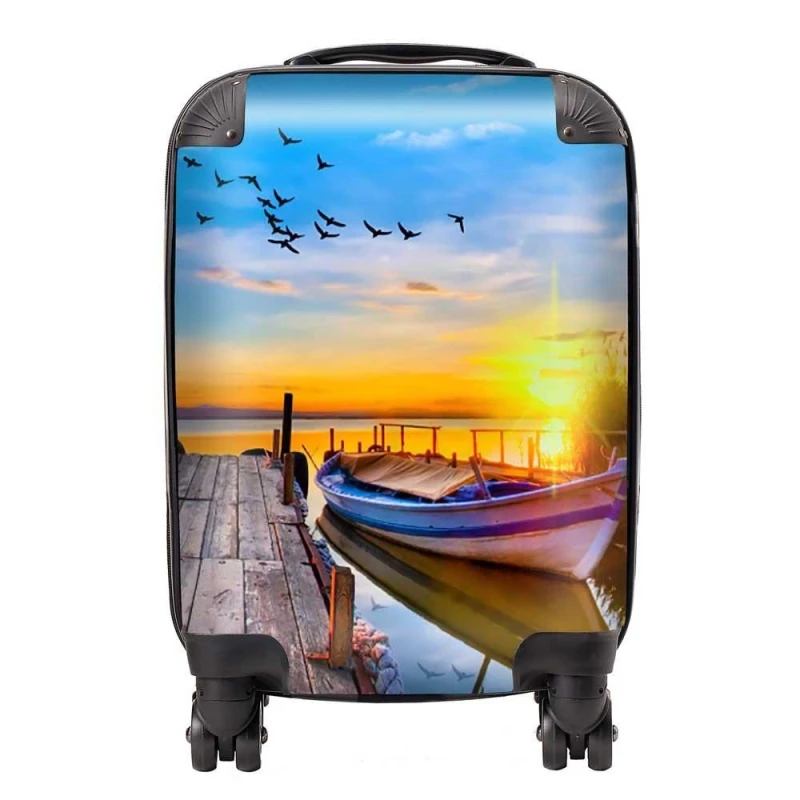 Image of Warren Reed - Designer Sunset Of Colours At The Lake Suitcase in Blue Size: Large Blue Unisex Large