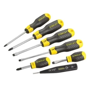 image of STANLEY Cushion Grip Screwdriver Set, 7 Piece/Voltage Tester