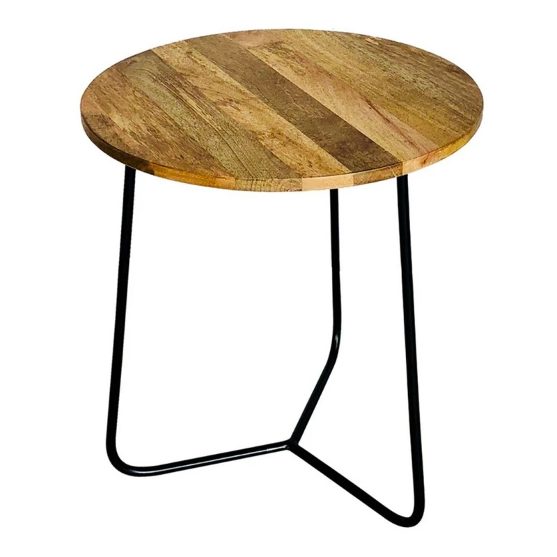 Image of Jaipur Furniture Ltd Ravi Iron Base Soild Wood Top Side Table - L45 x W45 x H50cm - Mango Light Finish in Brown Brown Unisex