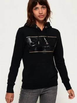 Image of Superdry Vintage Logo Block Embossed Hoodie - Black, Size 10, Women
