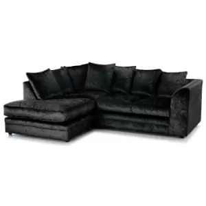 Image of Canolo Luxury LHF Corner Chaise Crush Velvet Sofa - Black - Black