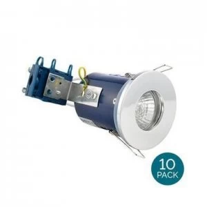 Image of Fixed Fire Rated IP65 Chrome Spotlight Warm White / Cool White Bulbs-No Bulb-10 Pack