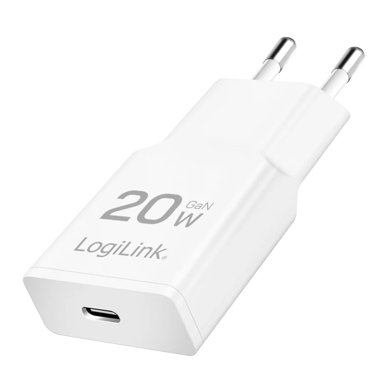 Image of LogiLink USB Wall Charger. 1port. GaN. USB-CF. PD 20W. slim. white