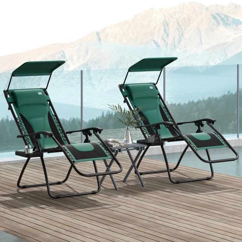 Image of Outsunny 2 Pcs Zero Gravity Lounger Chair, Folding Reclining Chair, Green Pale Green