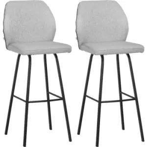 Image of HOMCOM Bar Stools Set of 2, Upholstered Kitchen Stools with Back, Footrest - Light Grey