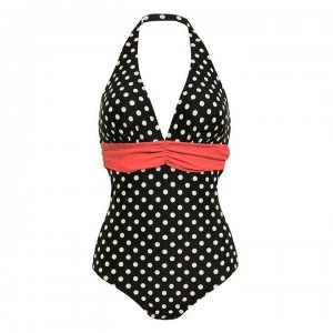 image of Figleaves Tuscany Spot Swimsuit - Longer Length - Black/Wht/Crl