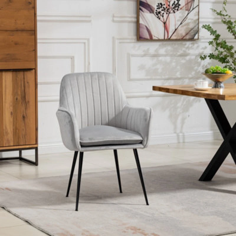 Image of Carrara Velvet Dining Chairs - Set Of 2 - Silver