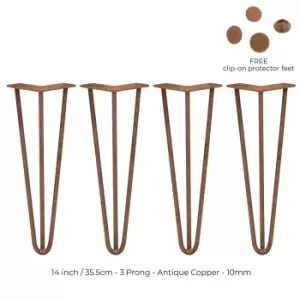 Image of SkiSki 4 X Hairpin Leg - 14 - Antique Copper - 3 Prong - 10M
