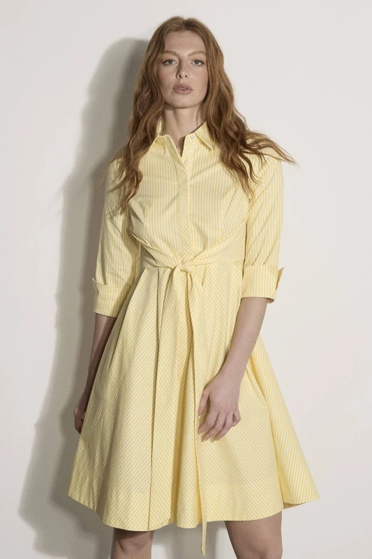 Image of Apricot Womens Cotton Stripe Shirt Mini Dress in Yellow Size: 8 Yellow Female 8
