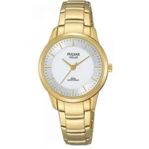 image of Pulsar PY5042X1 Ladies Solar Gold Bracelet White Dial 50M Watch