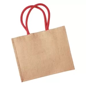 Image of Westford Mill Classic Jute Shopper Bag (21 Litres) (One Size) (Natural/Bright Red)