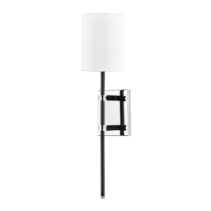 Image of Denise 1 Light Wall Sconce Polished Nickel/Bk with White Shade