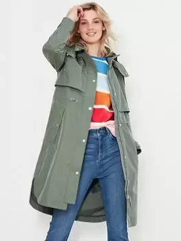 Image of Joules Helmsley Longline Hooded Raincoat - Green, Size 14, Women