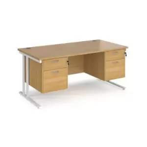 image of Office Desk Rectangular Desk 1600mm With Double Pedestal Oak Top With White Frame 800mm Depth Maestro 25 MC16P22WHO