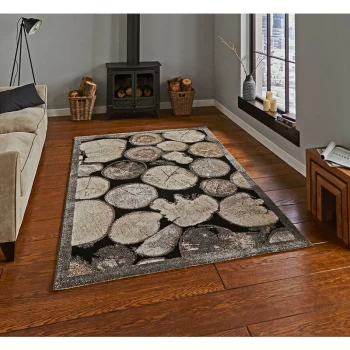 Image of Woodland Think 4626 Cream Grey 120cm x 170cm Rectangle - Grey and Ivory