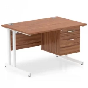 image of Impulse 1200 Rectangle White Cant Leg Desk WALNUT 1 x 2 Drawer Fixed Ped