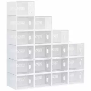 image of HOMCOM 18Pcs Clear Shoe Box For UK/Eu Size Up To 12/46 With Magnetic Door For Women/Men, 28 X 36 X 21Cm