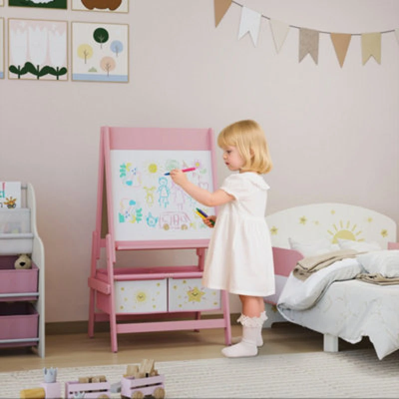 Image of AIYAPLAY 3-in-1 Kids Easel, Double-Sided Art Easel with Paper Roll, Pink 3B0-017V80PK