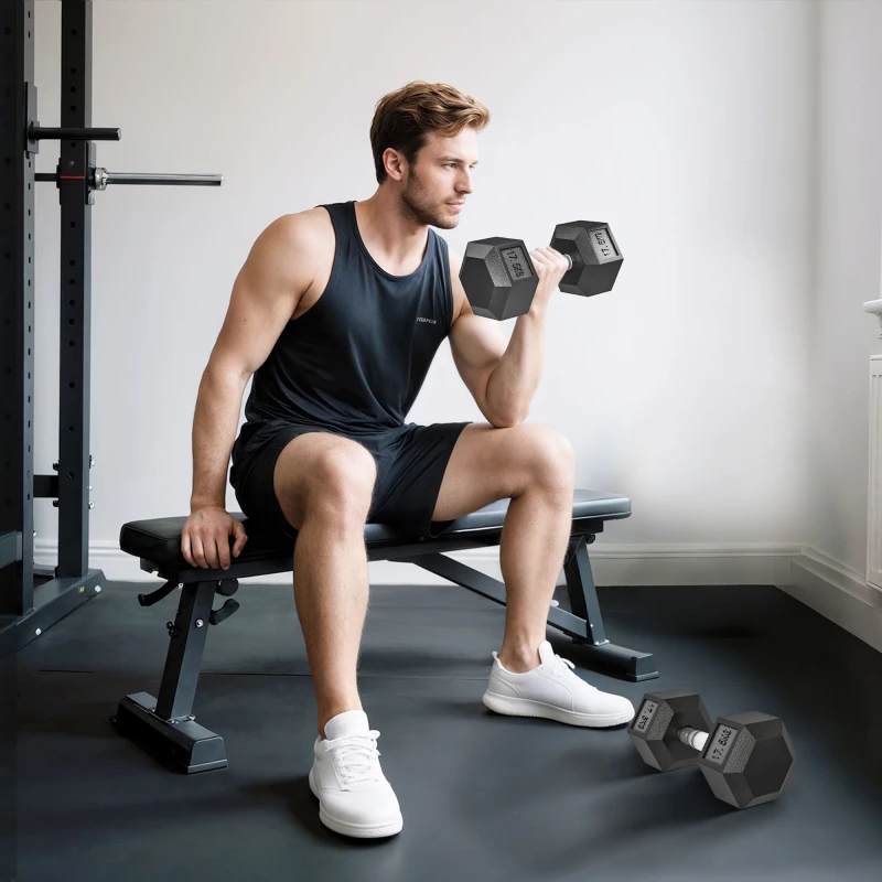 Image of HOMCOM HOMCOM 2x17.5KG Rubber Hex Dumbbell Portable Hand Weights Home Gym in Black One Size Unisex 5063603053670
