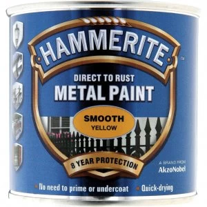 Image of Hammerite Smooth Finish Metal Paint Yellow 250ml