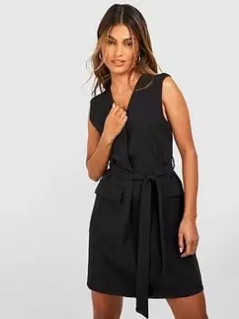 Image of Boohoo Belted Tailored Dress - Black, Size 10, Women