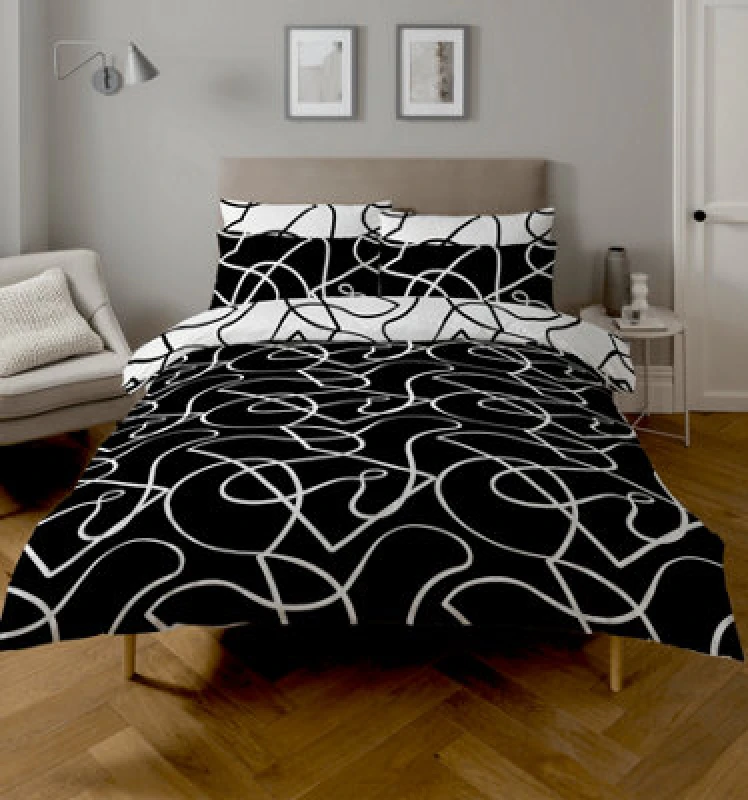 Image of Copenhagen Home Pablo Reversible King Size Duvet Cover Set With Pillowcases - Monochrome