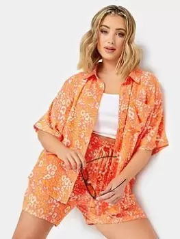 Image of Yours Crinkle Shirt Co-ord Leopard Pink, Size 16, Women