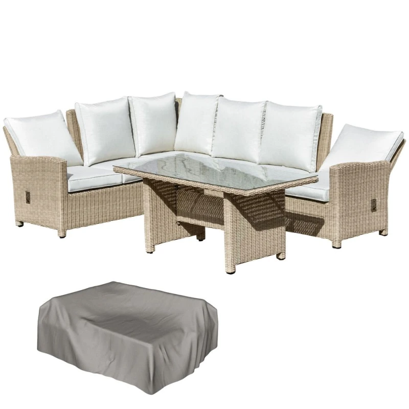 Image of Outsunny 5 PCS Reclining PE Rattan Garden Dining Set Patio Outdoor Furniture w/ Cushions Cream